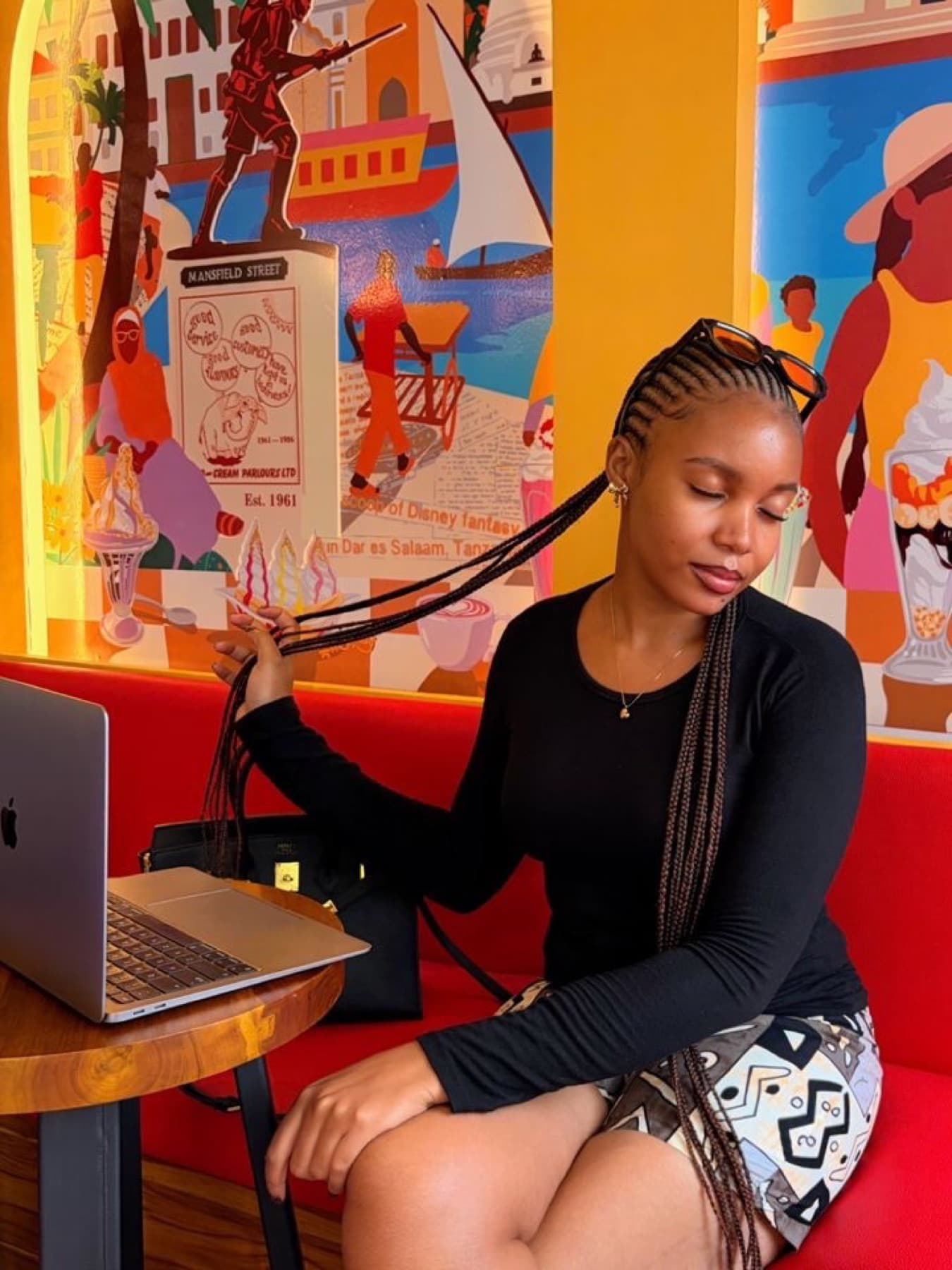 Client wearing long Fulani braids